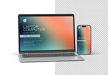 Mobile Phone and Laptop Mockup Isolated on White