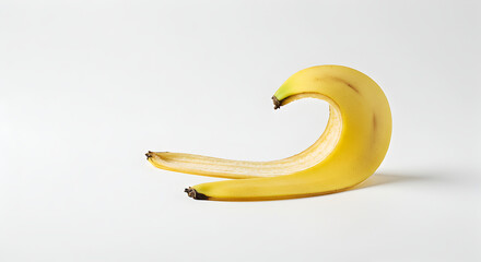 Peeled Banana Bent in Wave Shape Against Bright Background