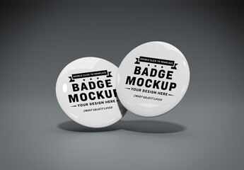 Two Button Badges Mockup Floating on Grey