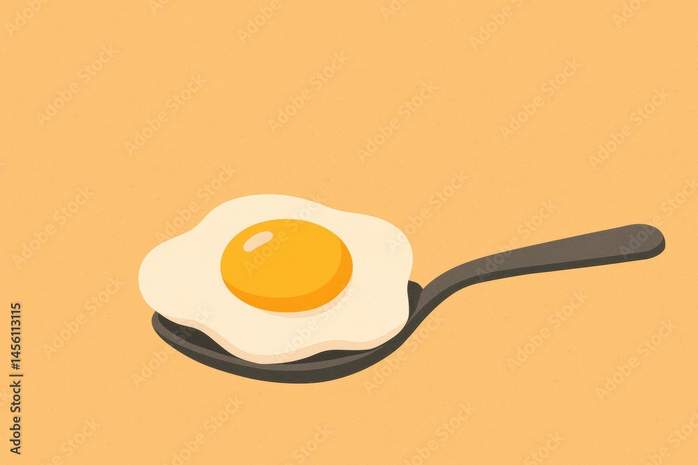 Aufkleber freshly cooked sunny side up egg resting on a spoon against a warm orange background in a minimalist