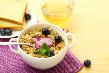 Tasty health breakfast with honey cream