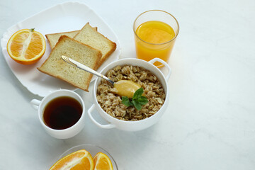 Tasty health breakfast with honey cream