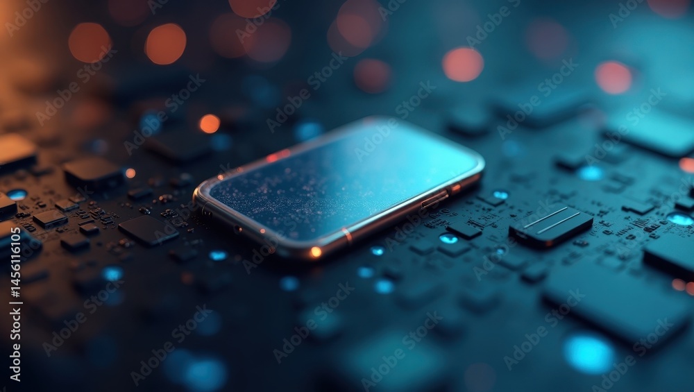 Poster close-up microchip. electronic circuit. tech background. digital asset. technology field. engineerin