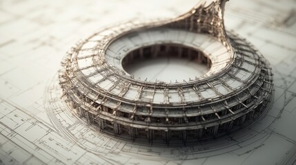 Architectural blueprint rendering innovative stadium design technical visualization for engineering marvel on detailed schematic layout