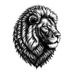 Obraz premium Lion Head in Profile Engraving vintage Style black and white illustration