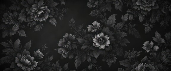 Dark floral wallpaper, elegant charcoal design, rich texture , dramatic, charcoal, high-end