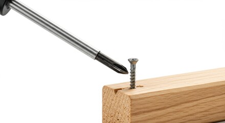 Driving Screw Into Wood with Screwdriver Close Up