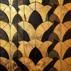 Art Deco Pattern: A stunning close-up showcases an intricate Art Deco-inspired pattern, with a rich gold hue and meticulously placed forms, evoking the elegance and grandeur of the era. 