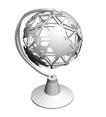 Obraz premium A globe is sitting on a stand. The globe is white and has a black and white design