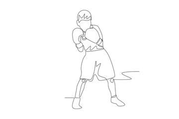 Kid boxing concept one-line drawing