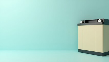 Minimalist kitchen. Retro appliance. Vintage washer. Mint background. Studio photo. Soft lighting. Home interior. Domestic chores. Cleaning concept. Household usage. Modern lifestyle. Small space. Mi