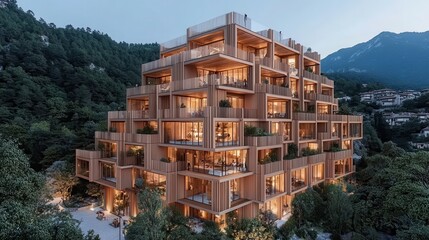 Sustainable wooden architecture blending with nature innovative design and modern living in a luxurious eco friendly environment