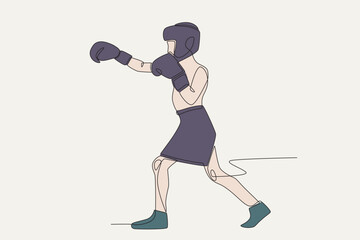 Colored kid boxing concept one-line drawing