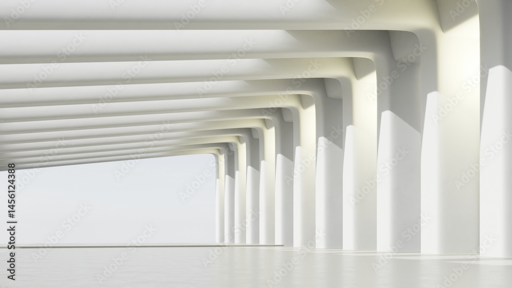 Fototapete Abstract of future architectural tunnel, Rhythm of structure design, Pattern of modern architecture, 3d rendering.