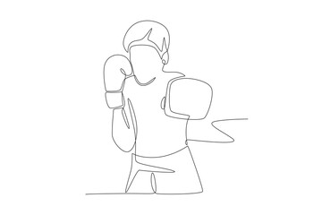 Kid boxing concept one-line drawing