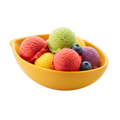 Colorful Ice Cream Scoops in Yellow Bowl