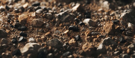 Close-up of dry cracked earth with small rocks and soil texture.
