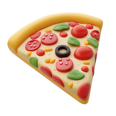 3D slice of pizza with toppings, ideal for fast food or snack themes.
