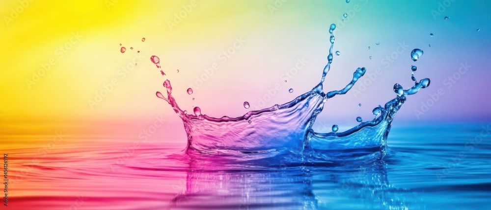 Poster vibrant water splash with colorful background, creating dynamic liquid art and abstract design with 