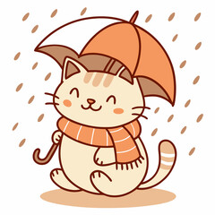 Cozy cat in autumn rain