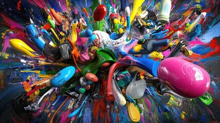 Modern burst of abstract colors syncing with sound, high contrast and pop culture tones