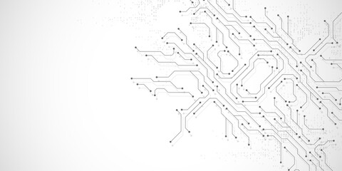Circuit board digital abstract background. Motherboard technology texture design. AI semiconductor and computer processor on tech bg. Vector illustration