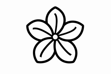 Minimalist black line illustration of a plumeria flower with five petals on a clean white background, ideal for logos, tattoos, or floral-themed design projects.
