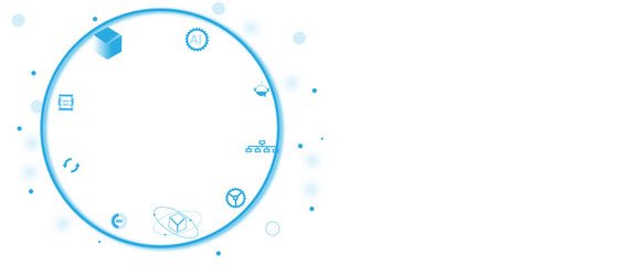 Vector AI chip surrounded by technology icons and digital blue circuits, futuristic design, white background,