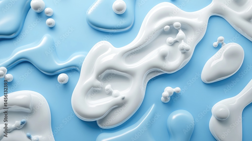 Poster light blue and white abstract medical background with floating 3d molecules and smooth curves