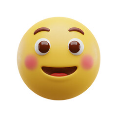 Fototapeta premium Happy 3D Yellow Emoji with Pink Cheeks and Brown Eyes