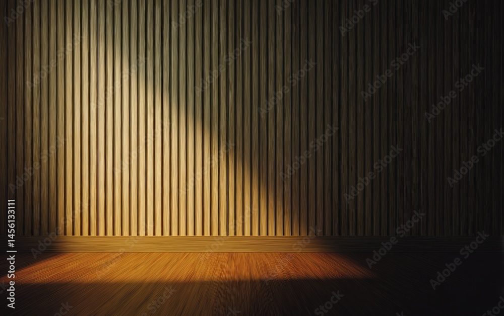 Poster modern minimalist ribbed wall with soft light, sunlit wooden floor creating a serene and inviting at