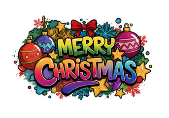 Fototapeta premium Merry Christmas Pixel Art Holiday Greeting with Rainbow Ornaments