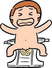 Illustration of baby wearing disposable diaper
