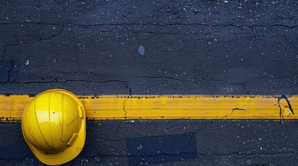 Safety Equipment on Asphalt with Striped Road Marking, Industrial Safety