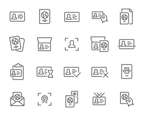Editable Vector Icon Set in Line Style on Passports and ID Cards Theme