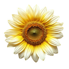 Fototapeta premium Sunflower close up yellow and white petals floral bloom isolated black back on transparent background