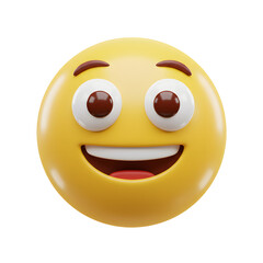 Fototapeta premium Smiling Yellow 3D Emoji with Brown Eyes on Transparent Background