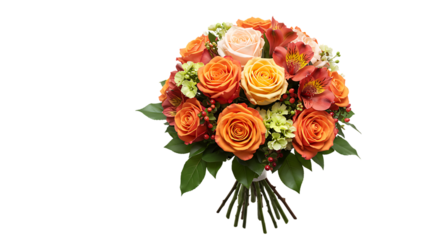 Mixed flowers in bouquet form, transparent background
