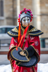 Disguised Person with Chinese Fans - Annecy Venetian Carnival 2013
