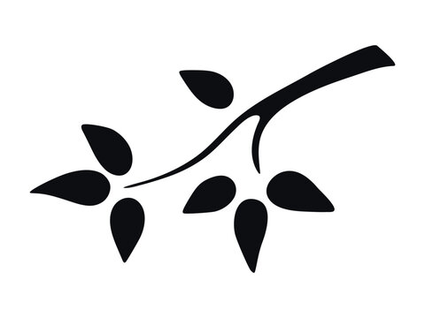 recommend clip art: Tree branch simple black and white illustration. Branch with leaves icon doodle sketch style. Ink silhouette leafy twig, vector element