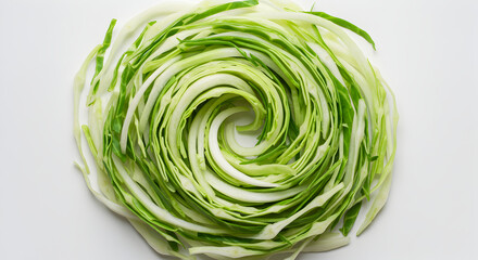 Abstract Spiral Of Fresh Green Cabbage Layers On White Background