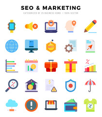 SEO & MARKETING Flat icons. Vector Flat illustration.