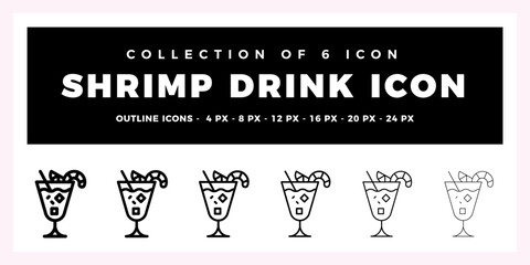 Shrimp Drink Icon Set. Collection of 6 Outline Icons for Drinks