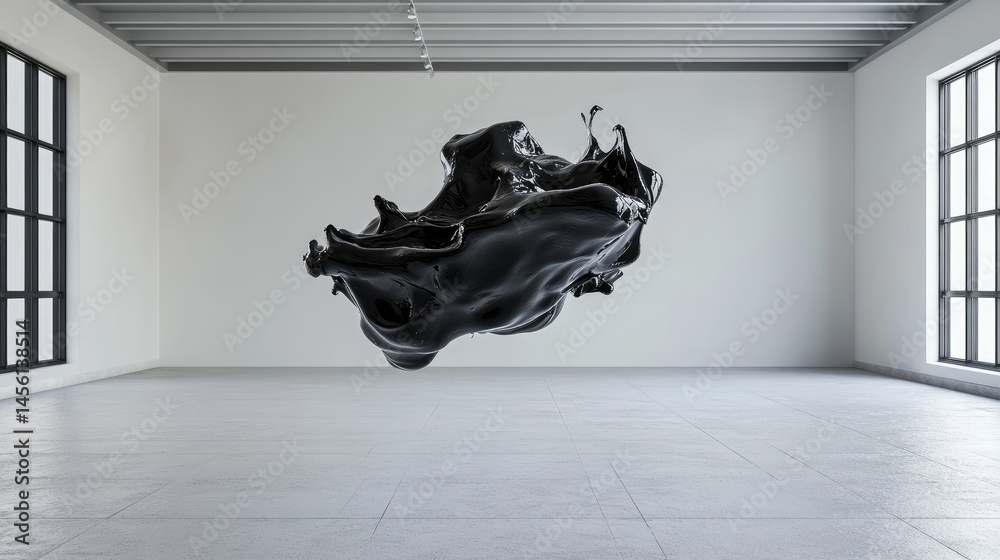 Aufkleber Glossy paint blob levitating in empty room, surreal liquid geometry, abstract visual concept
