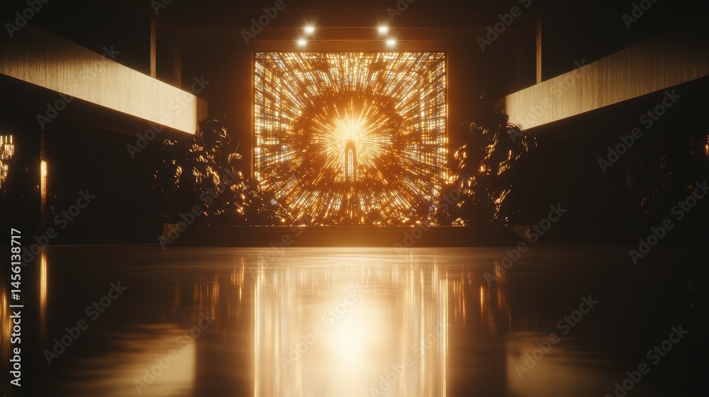 Poster illuminated virtual cube shimmering particles abstract digital modern background reflecting surface 