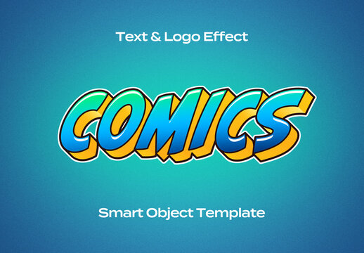 Comics Cartoons Kids Text Logo Style Effect Mockup Logotype Template Shape