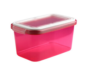 Clear storage container with pink lid for organizing supplies and food on a transparent background, cut out
