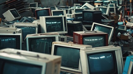 Fototapeta premium Pile of Old Televisions: A Glimpse into the Electronic Waste Landscape