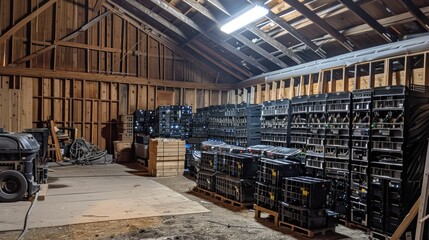 Warehouse Storage: A Gritty Interior View with Racks and Building Elements