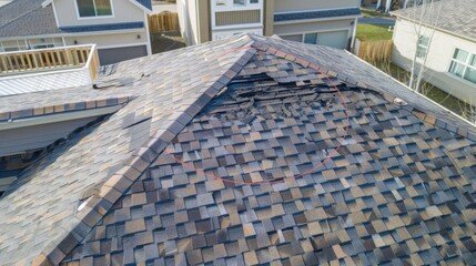 Damaged Roof Structure Showing Shingle Deterioration and Need for Repair Work